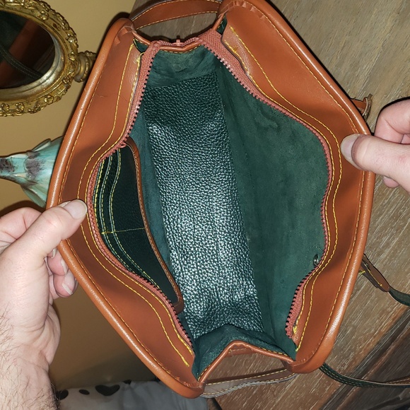 Dooney & Bourke Green and Brown Leather Shoulder Bag w/ Bottom Purse Studs - Picture 9 of 10